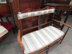 An Edwardian mahogany inlaid two seat settee, COLLECT ONLY.