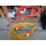 A large box of electrical cables and plugs for internet.