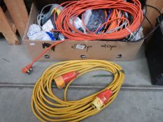 A large box of electrical cables and plugs for internet.