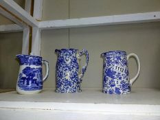 3 blue & white jugs including Spode.