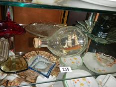 A mixed lot of glass dishes, ship in bottle etc., COLLECT ONLY.