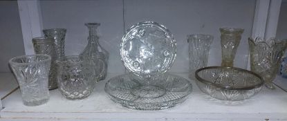 A quantity of mixed glass vases, jug & decanters etc.