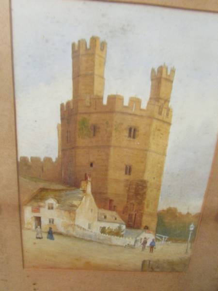 A framed and glazed watercolour of a castle, COLLECT ONLY. - Image 2 of 2