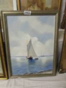 An oil on board painting of a sailing ship, COLLECT ONLY.