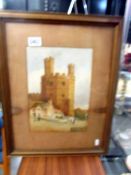 A framed and glazed watercolour of a castle, COLLECT ONLY.