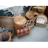 A good lot of wicker baskets, carpet beater, corner unit, COLLECT ONLY.