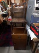 A 1930's oak ply bedside cabinet with drawer & a small side chair