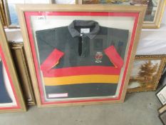 A framed Hull R U F C Sqn Ldr Graham 'Yozza' Dick's No. 4 shirt from RAF Waddington Rugby club,