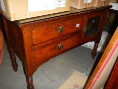 A mahogany glazed door hall cupboard with glazed door. COLLECT ONLY.