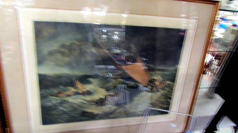 Two framed and glazed Mezzatints - Death of Nelson after Turner and The Shipwreck, after Turner, - Image 3 of 3