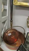 A copper warming pan and a brass jam pan. COLLECT ONLY.