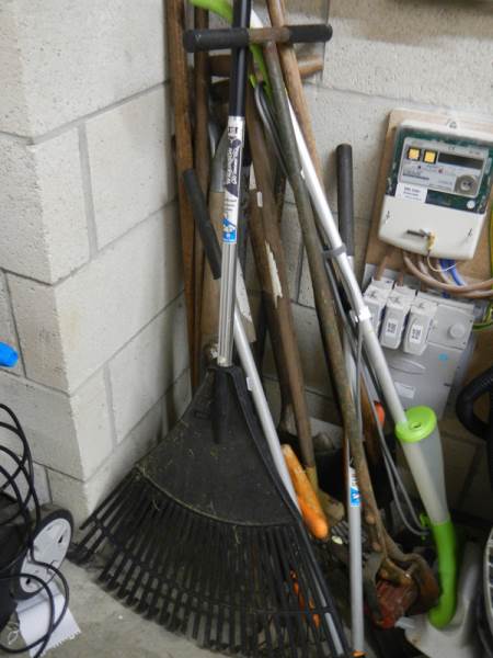 A Good lot of garden tools and a mains strimmer. COLLECT ONLY.