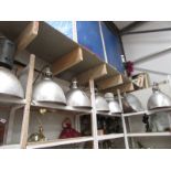 Seven large Industrial ceiling lights with aluminium bell shades. COLLECT ONLY.