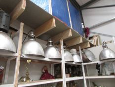 Seven large Industrial ceiling lights with aluminium bell shades. COLLECT ONLY.