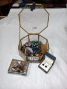 A mixed lot of costume jewellery including brooches, earrings & watch etc