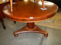 A Victorian mahogany circular tip top table with centre column on splay feet. COLLECT ONLY.