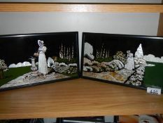 A pair of framed and glazed 'silvered' garden scenes. COLLECT ONLY.