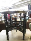 A folding brass topped table and a brass tray, COLLECT ONLY.