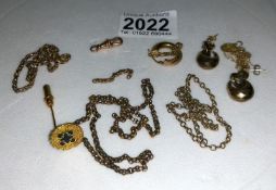 Approximately 20 grams of marked and un-marked 9ct gold including tie pin, a/f earring etc.,