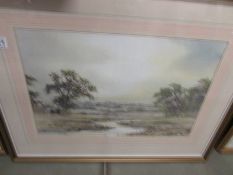 A framed and glazed watercolour rural scene signed A M Morgan, COLLECT ONLY.