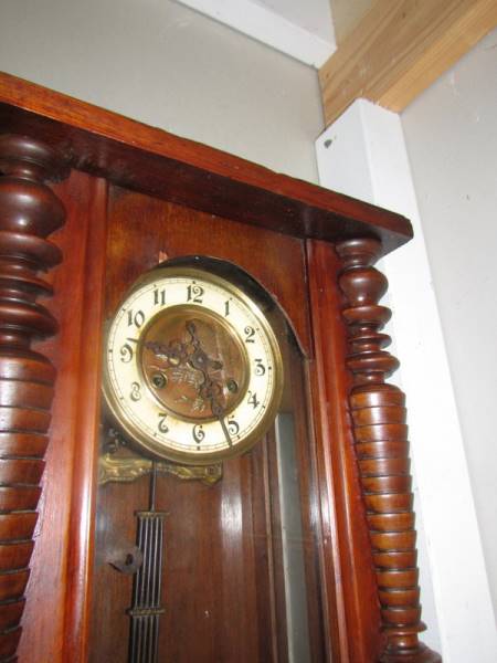 A mahogany Vienna wall clock in working order, COLLECT ONLY. Missing top, - Image 2 of 2