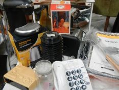 A mixed lot including radio, kettle, toaster, phone, heater, dishes, Primus 2250, COLLECT ONLY.