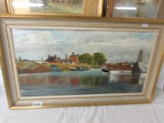 An oil on board river scene signed M L Woodcock. COLLECT ONLY.