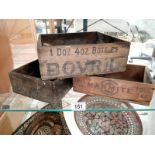 3 original wood crates Bovril x 2 & Marmite