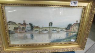 A gilt framed and glazed watercolour bridge scene signed A Abbott, 1927.