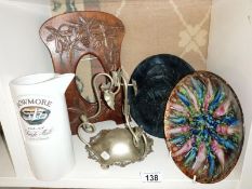 A lovely carved picture frame and other items including whisky jug