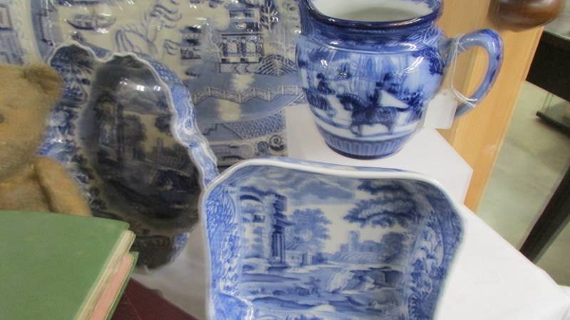 A large blue and white meat platter, 2 Spode dishes and a blue and white jug. COLLECT ONLY. - Image 3 of 3