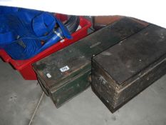 2 metal tool boxes and a plastic tool box with hose and electrical wiring, COLLECT ONLY.