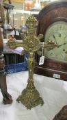 An antique brass Crucifix, 45cm.