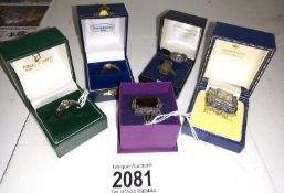 Six various design dress rings.