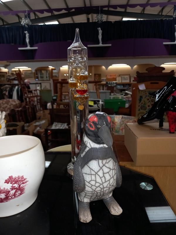 A jardiniere on stand, a planter, glass bubble temperature gauge & penguin figurine etc. COLLECT - Image 2 of 3