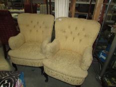 A pair of Edwardian easy chairs, COLLECT ONLY.