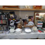 A good selection of kitchenalia including new kettle, jelly moulds, enamel plates, etc