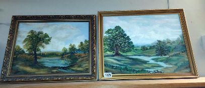 A pair of oil on board paintings of country side scenes, signed Johanne Smith 48cm x 38cm, 40cm x