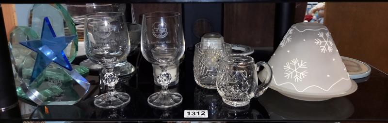 A quantity of glass trophies & glasses etc. including Christmas tea light stand