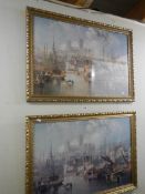 A pair of framed and glazed old style prints of Lincoln from the Brayford, 86 x 60 cm. COLLECT ONLY