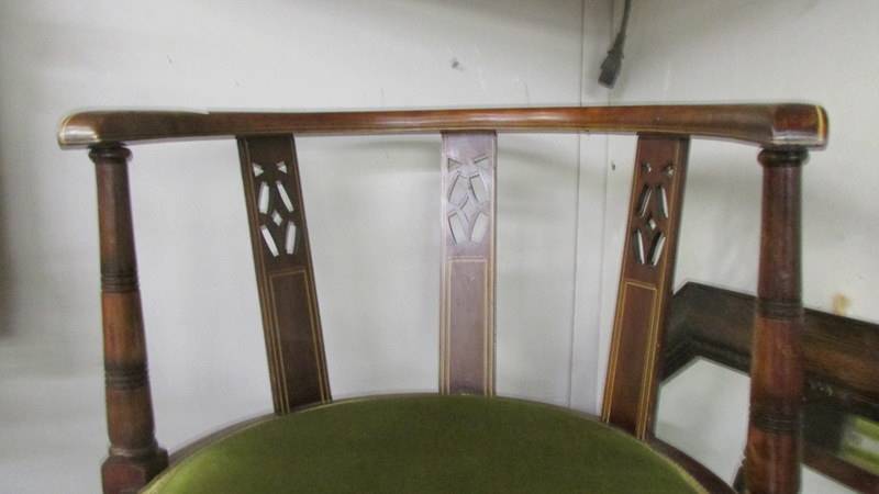 An Edwardian mahogany inlaid corner chair. COLLECT ONLY. - Image 2 of 2