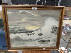 An oil on canvas seascape signed Hoey. COLLECT ONLY.