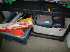 Two boxes of tools, tins etc., COLLECT ONLY.