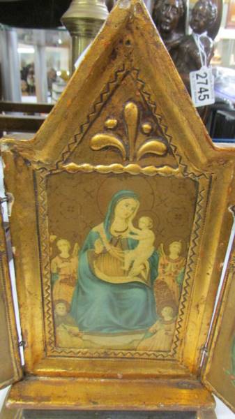 A late 19th-century gilded wooden tryptich icon. - Image 2 of 5