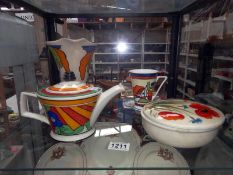 A Wade Japanese garden jug, a Past Times Sadler Clarice Cliff teapot & 2 other items