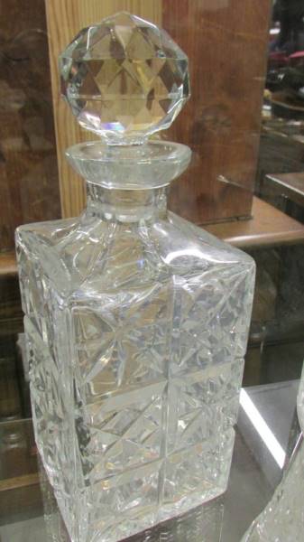 Two cut glass decanter and a cut glass biscuit/cookie jar. - Image 4 of 4