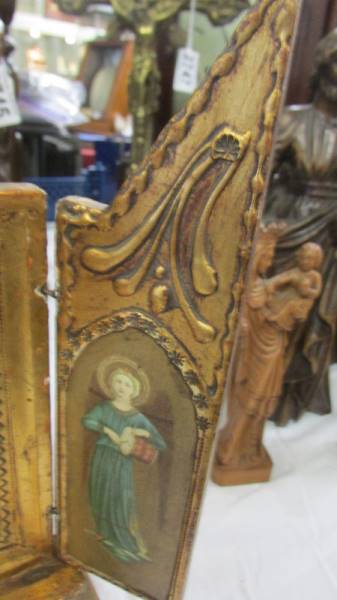 A late 19th-century gilded wooden tryptich icon. - Image 3 of 5