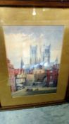 An early 20th century watercolour of Lincoln signed J N Burton. COLLECT ONLY.