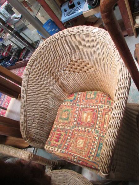 Three wicker conservatory chairs and two small tables, COLLECT ONLY. - Image 2 of 2