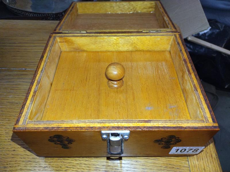 A wooden work box with poker work detail & 4 compartments with lid inside - Image 4 of 4